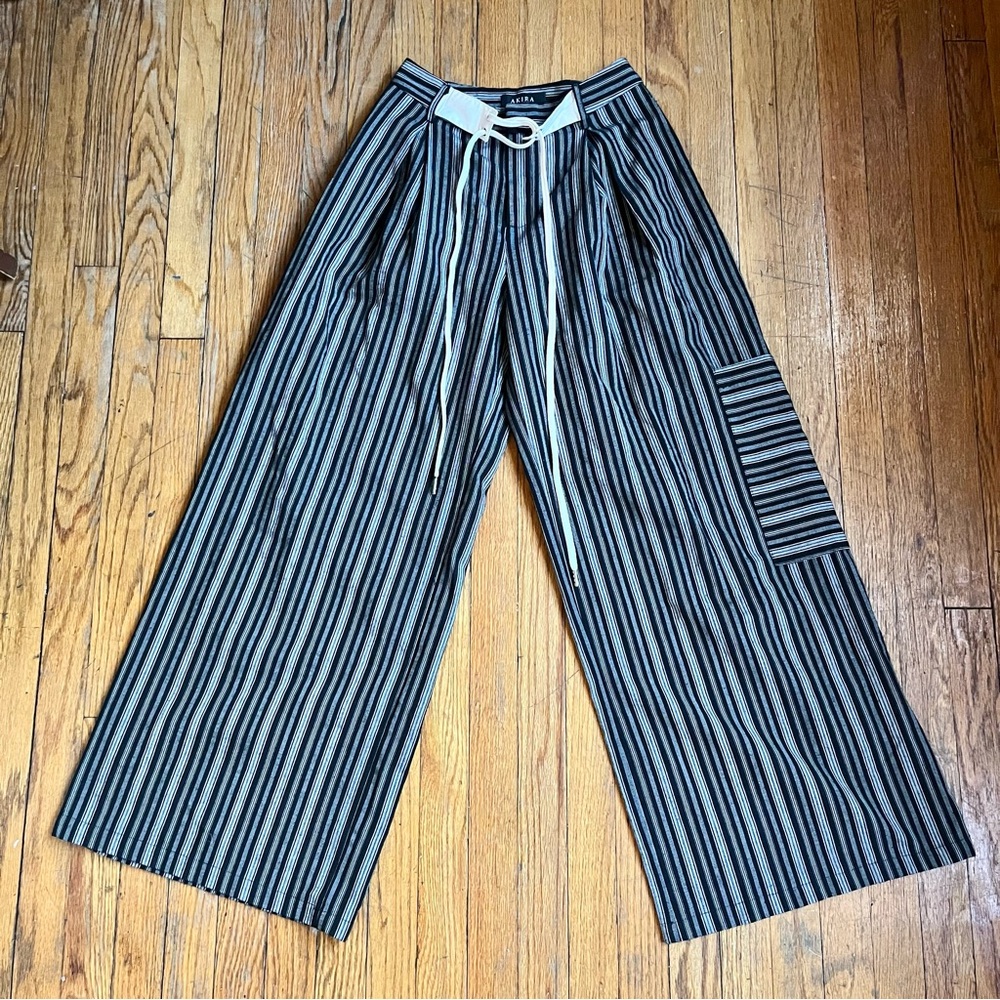 Akira black and white pinstripe wide leg ankle pants